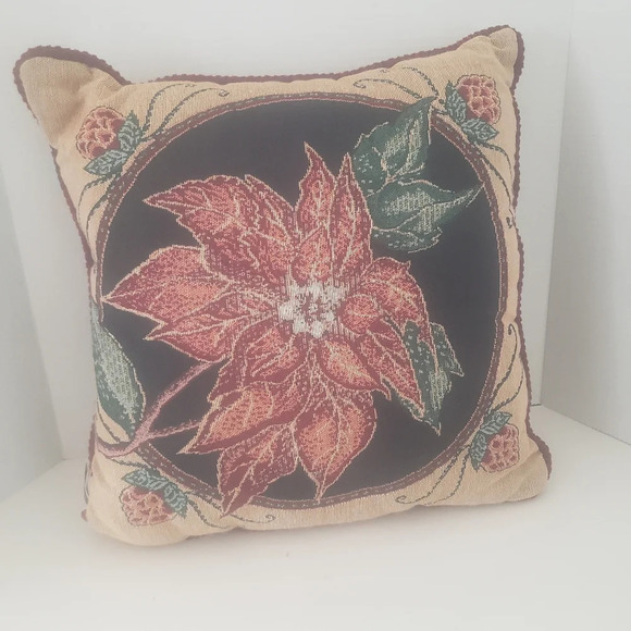Fashion Christmas  Poinsettia Jacquard Tapestry Decorative Pillow. - Picture 1 of 7